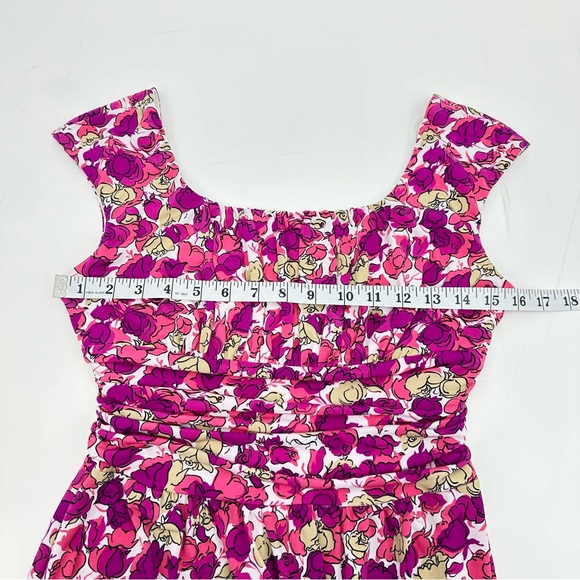 London Times Pink Floral Ruched Waist Fit & Flare Dress Size 4 - Picture 7 of 10